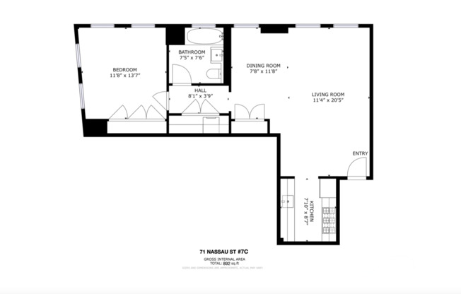 1 bed, 1 bath, 892 sqft, $5,100, Unit 7C