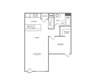 1 bed, 1 bath, 603 sqft, $1,307