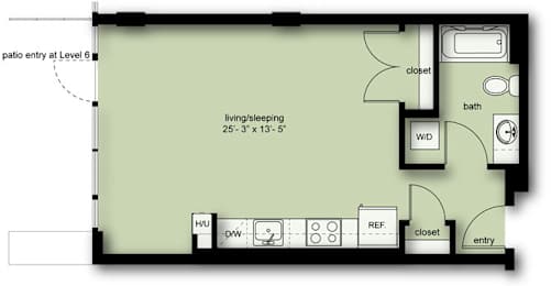 Studio, 1 bath, 520 sqft, $1,923