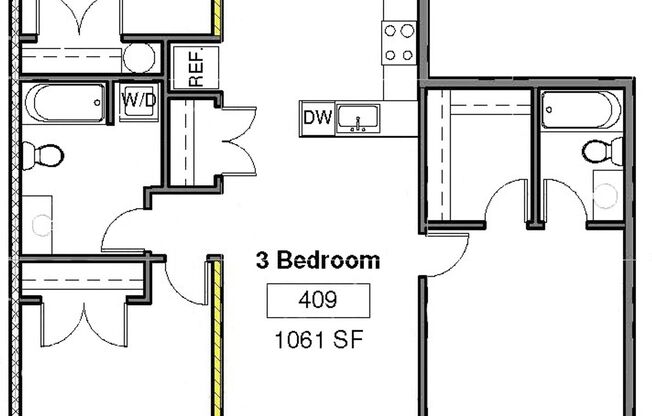 3 beds, 2 baths, 1,000 sqft, $2,150, Unit Unit 401
