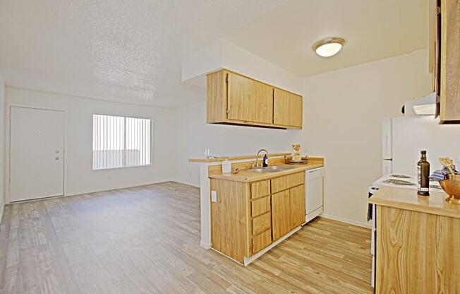 a kitchen and living room in an apartment