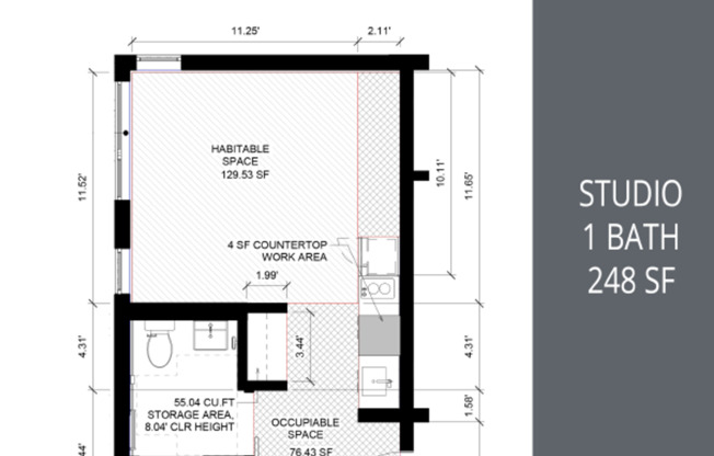 Studio, 1 bath, 348 sqft, $1,220, Unit 101
