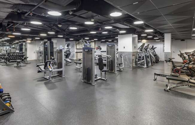 a gym with a lot of exercise equipment in it at North Harbor Tower, Chicago, 60601