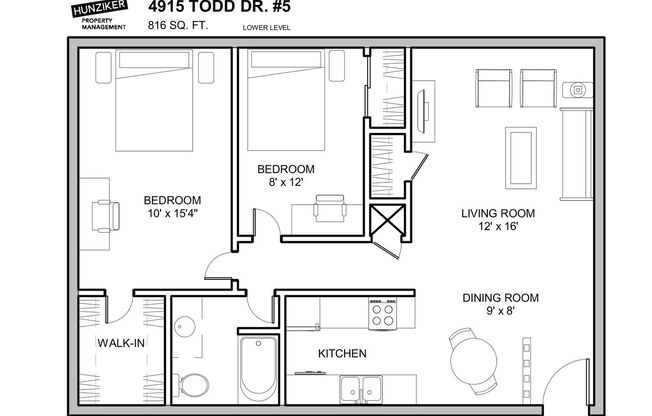 2 beds, 1 bath, 816 sqft, $930, Unit 5