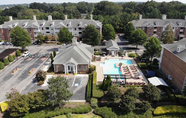 an aerial view of the resort style pool at the abbey at enclave in houston