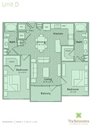 2 beds, 2 baths, 1,060 sqft, $1,768