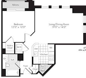 1 bed, 1 bath, 684 sqft, $2,142