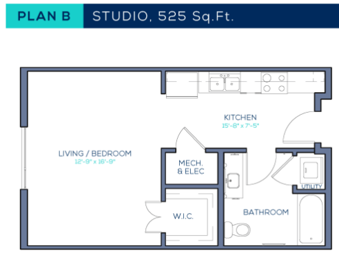 Studio, 1 bath, 525 sqft, $1,499