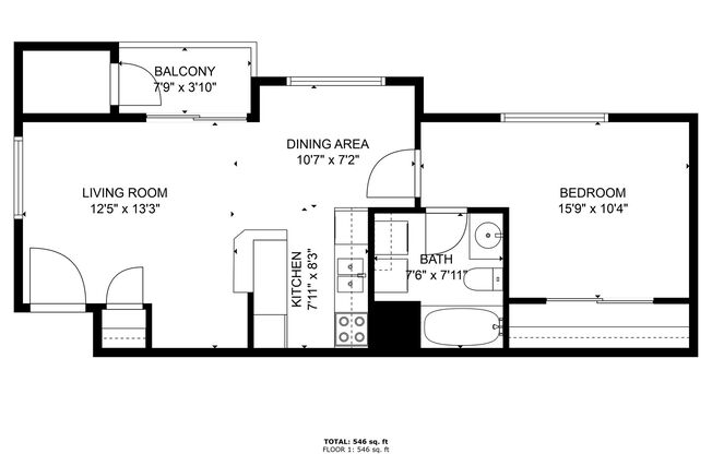 1 bed, 1 bath, 570 sqft, $1,425, Unit 1006-203