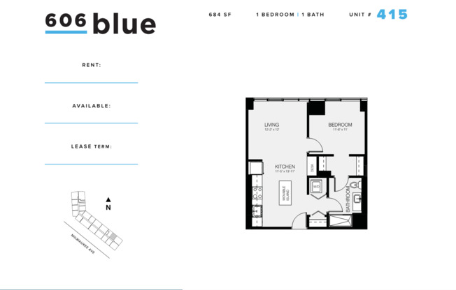 1 bed, 1 bath, 684 sqft, $2,950, Unit 415
