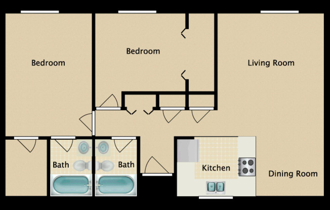 2 beds, 2 baths, 866 sqft, $1,649