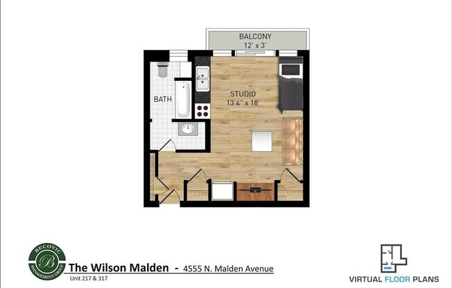 Studio, 1 bath, 305 sqft, $1,550, Unit 317
