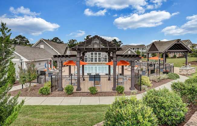 the preserve at ballantyne commons community clubhouse with gazebo and lawn