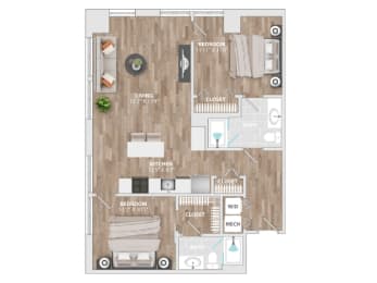 2 beds, 2 baths, 910 sqft, $3,192