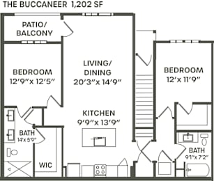 2 beds, 2 baths, 1,202 sqft, $2,124