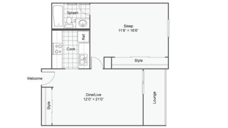 1 bed, 1 bath, 715 sqft, $1,265