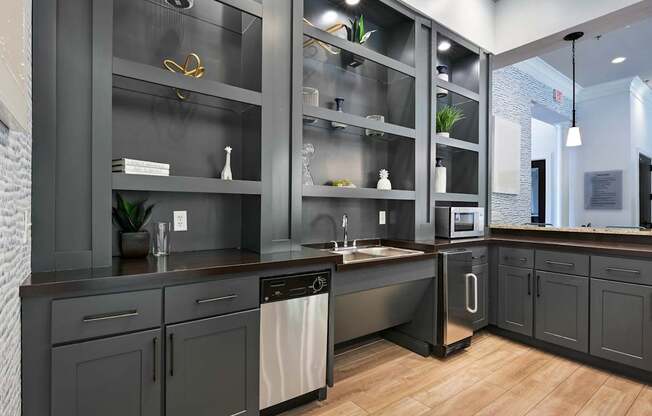 Kitchen cabinets at Poplar Glen Apartments, Maryland, 21044.