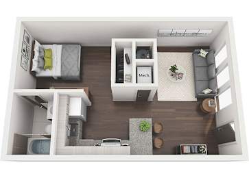 Studio, 1 bath, 468 sqft, $1,460