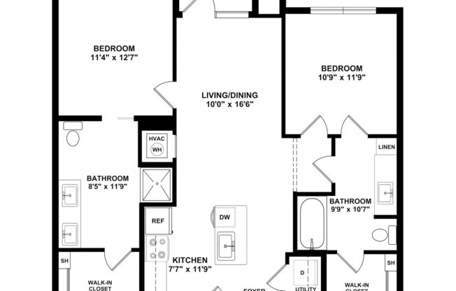 2 beds, 2 baths, 980 sqft, $1,386