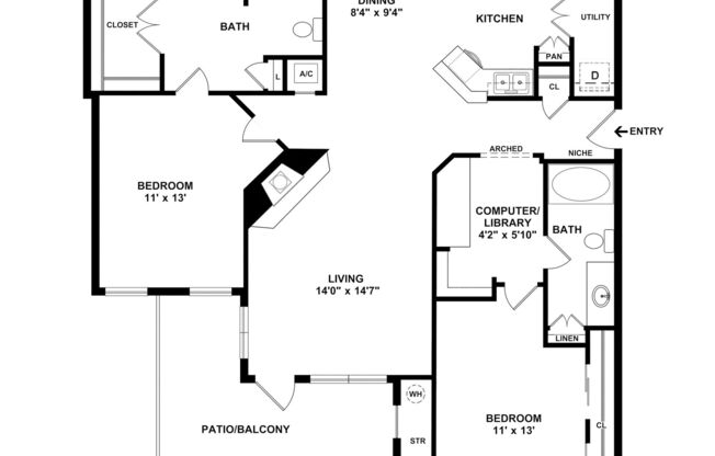 2 beds, 2 baths, 1,186 sqft, $1,610