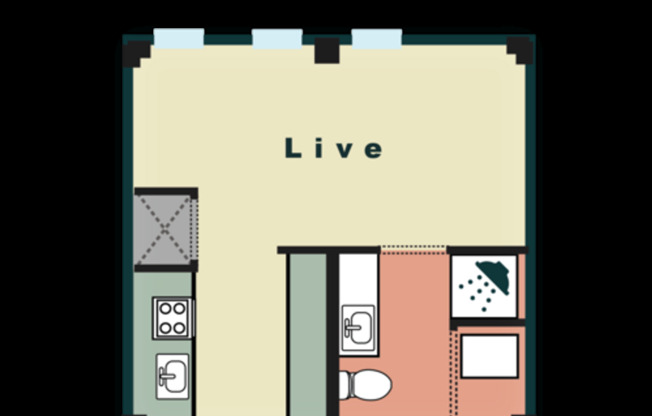 Studio, 1 bath, 360 sqft, $1,092, Unit 159-302