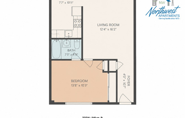 1 bed, 1 bath, 540 sqft, $1,495, Unit 201