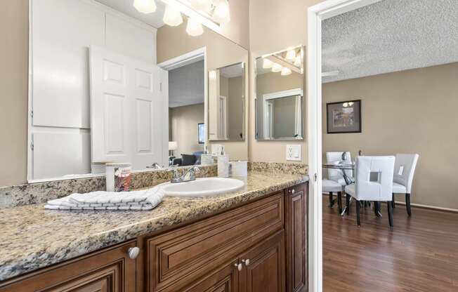 Sherman Oaks Luxury Apartments - Parkview Terrace Bathroom with Ample Counter Space and Under Vanity Storage