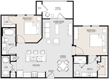 2 beds, 2 baths, 1,004 sqft, $1,295