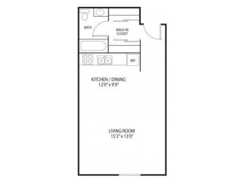 Studio, 1 bath, 500 sqft, $1,365