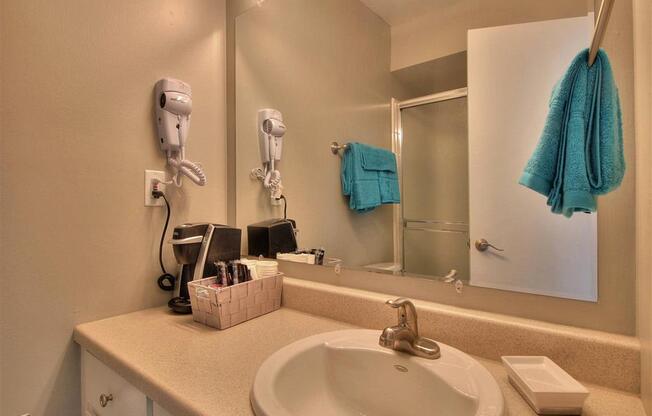 Renovated Bathrooms With Quartz Counters at Balboa Apartments, Sunnyvale, CA, 94086