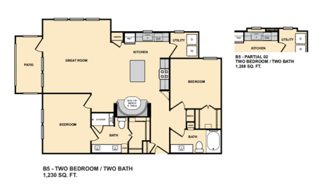 2 beds, 2 baths, 1,288 sqft, $1,638