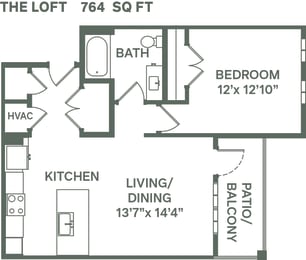 1 bed, 1 bath, 764 sqft, $1,470