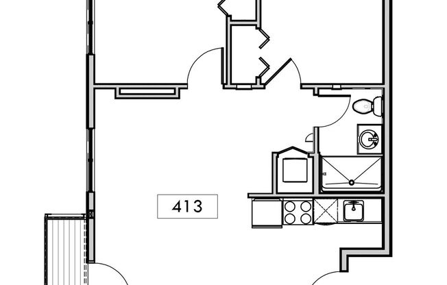 2 beds, 1 bath, 660 sqft, $1,749, Unit 413