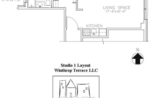 Studio, 1 bath, 233 sqft, $1,290, Unit 201