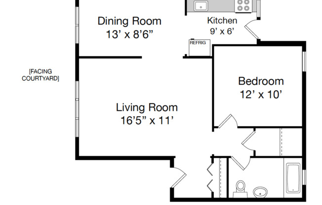 1 bed, 1 bath, 700 sqft, $1,350, Unit 1335.5-2S