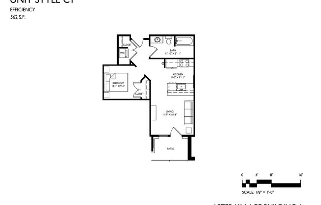 Studio, 1 bath, 562 sqft, $1,125, Unit 109