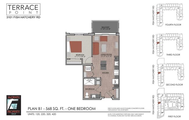 1 bed, 1 bath, 568 sqft, $1,460, Unit 220