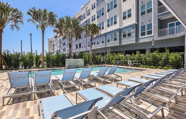 Resort-Style Pool Deck at The Exchange Luxury Apartments in St. Petersburg, FL