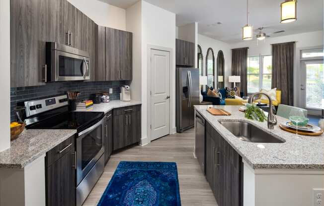 Gourmet Kitchen with Breakfast Bar and Pantry at The Flats at Ballantyne Apartments, Charlotte, 28277