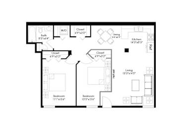 Floor plan for a 2 bedroom apartment