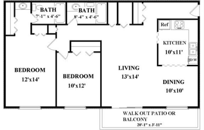 2 beds, 2 baths, 1,100 sqft, $1,390