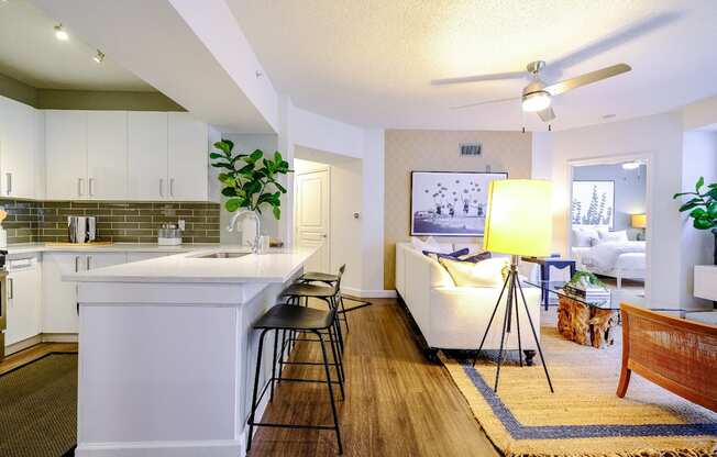 Spacious, open-concept kitchen and living area at Sophia at Abacoa luxury apartments in Jupiter, FL