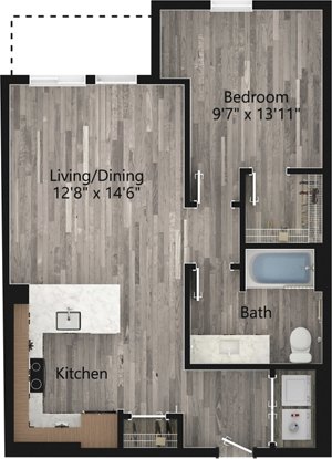 1 bed, 1 bath, 745 sqft, $2,497