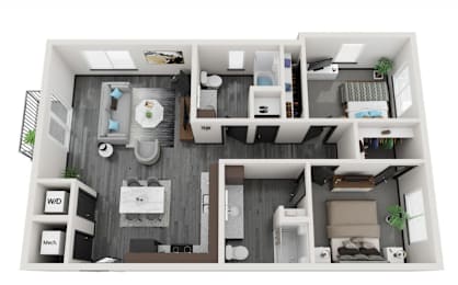 2 beds, 2 baths, 963 sqft, $1,377