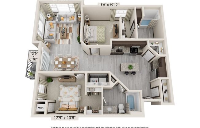 2 beds, 2 baths, 1,177 sqft, $1,945, Unit APT. C201