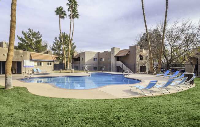 Pool with Palm Trees at Desert Bay Apartments, Laughlin,89029