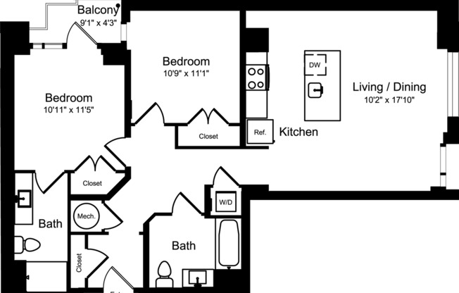 2 beds, 2 baths, 1,057 sqft, $3,579, Unit 402