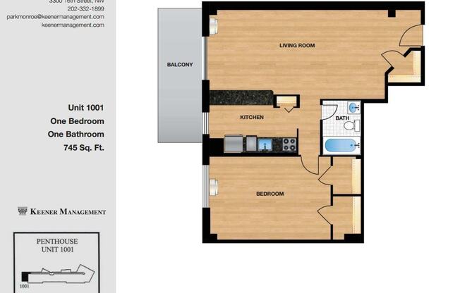 1 bed, 1 bath, 745 sqft, $2,500, Unit 1001