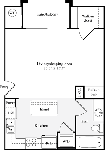 Studio, 1 bath, 488 sqft, $1,881, Unit 212