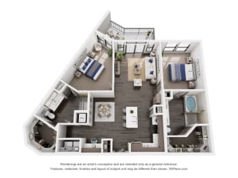 2 beds, 2 baths, 1,312 sqft, $2,500